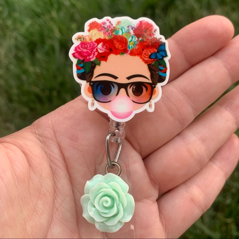 Frida Kahlo Bubble Gum Retractable Badge Holder